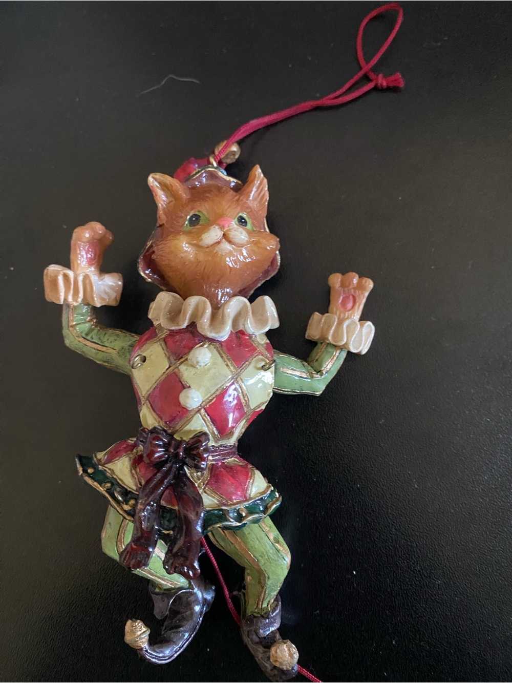 Vintage Cat Jester Christmas Ornament Resins Whimsical Harlequin Clown Kitten 5”